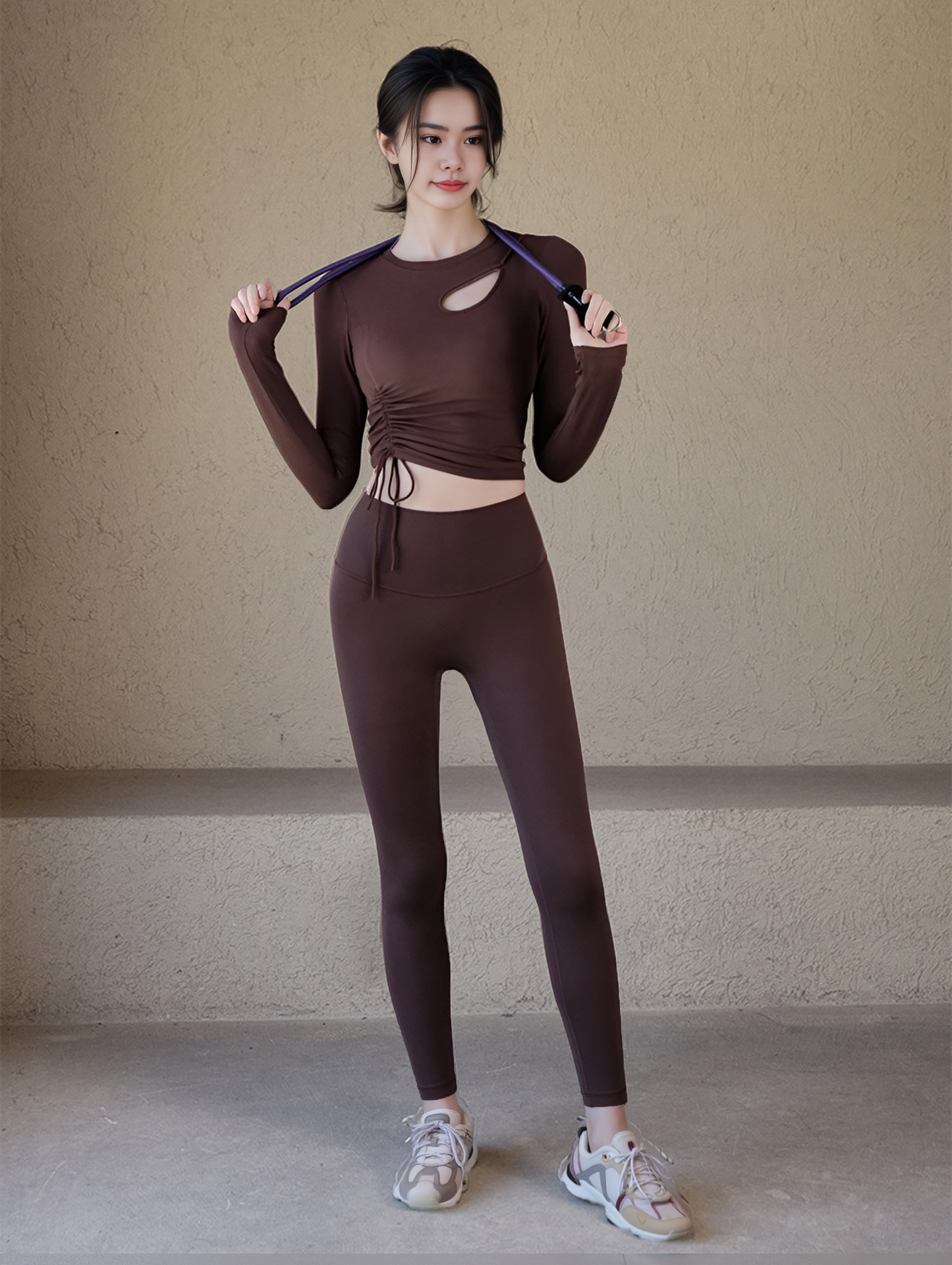 Tied & Holes Long Sleeves Bra Top