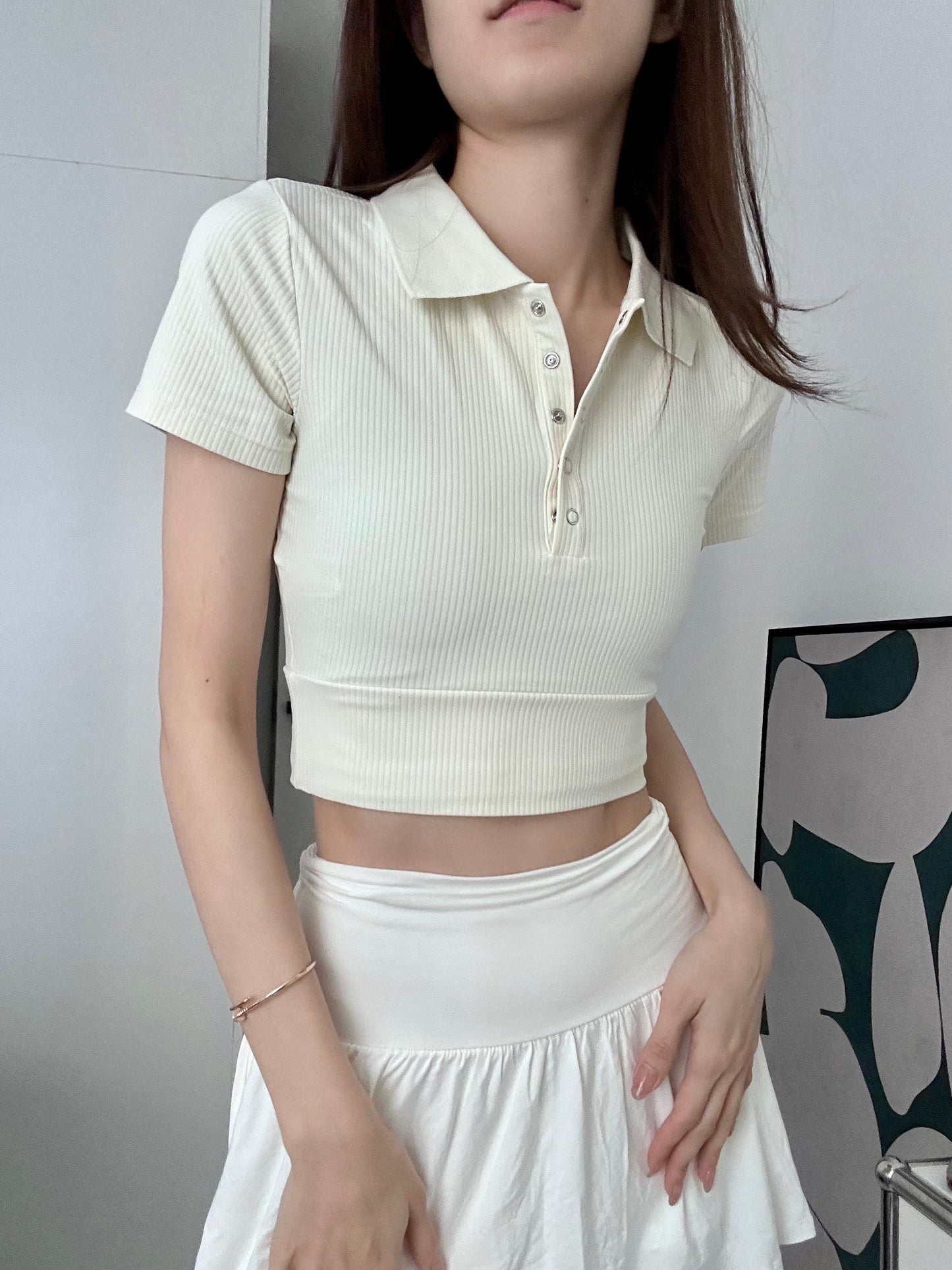 Polo Neck Short Sleeves Top